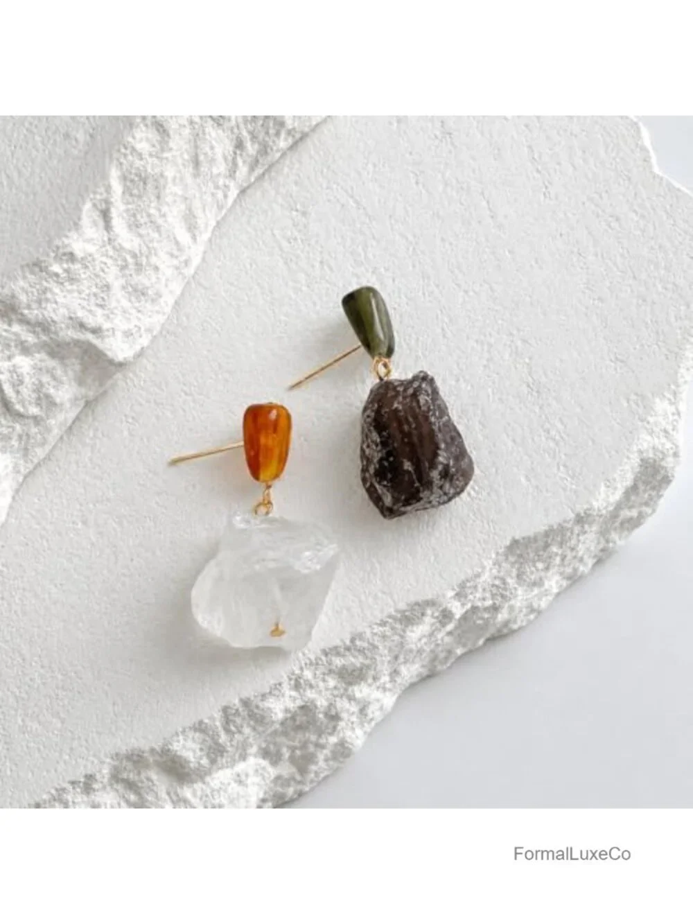 Raw Stone Asymmetrical Drop Earrings for Women, Statement Dangle Earrings